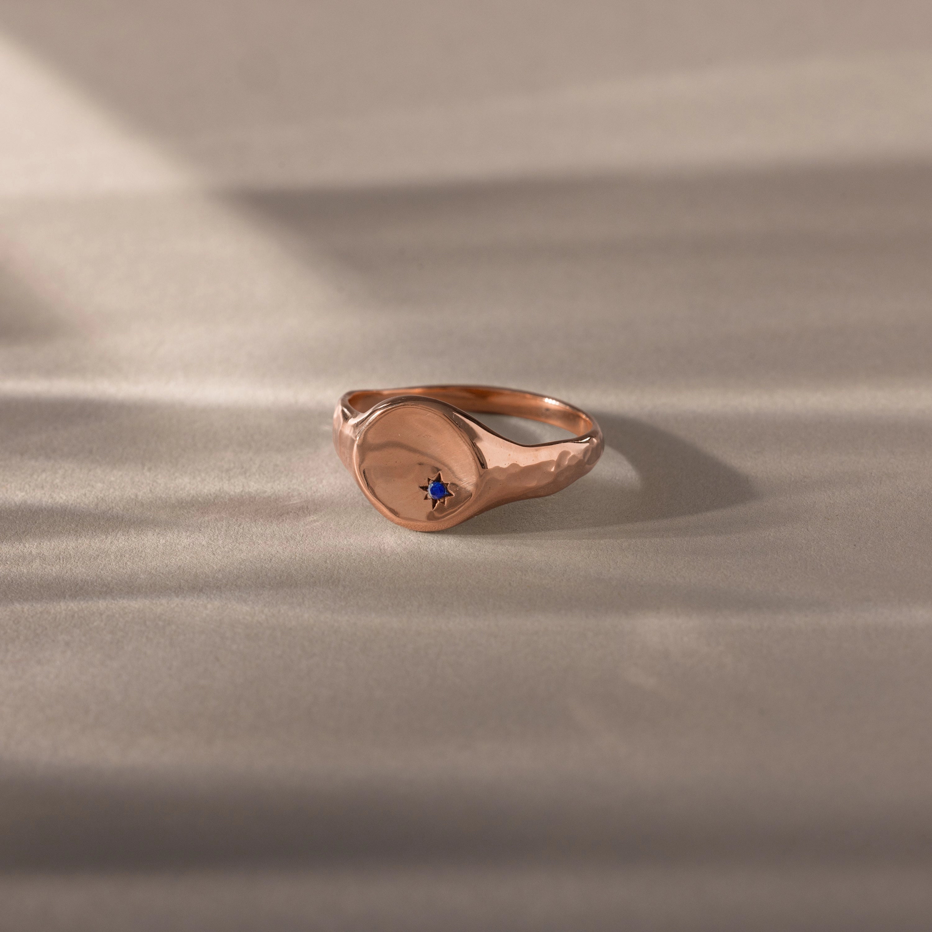 North Star Sapphire Signet Ring Silver 18K Gold Plated