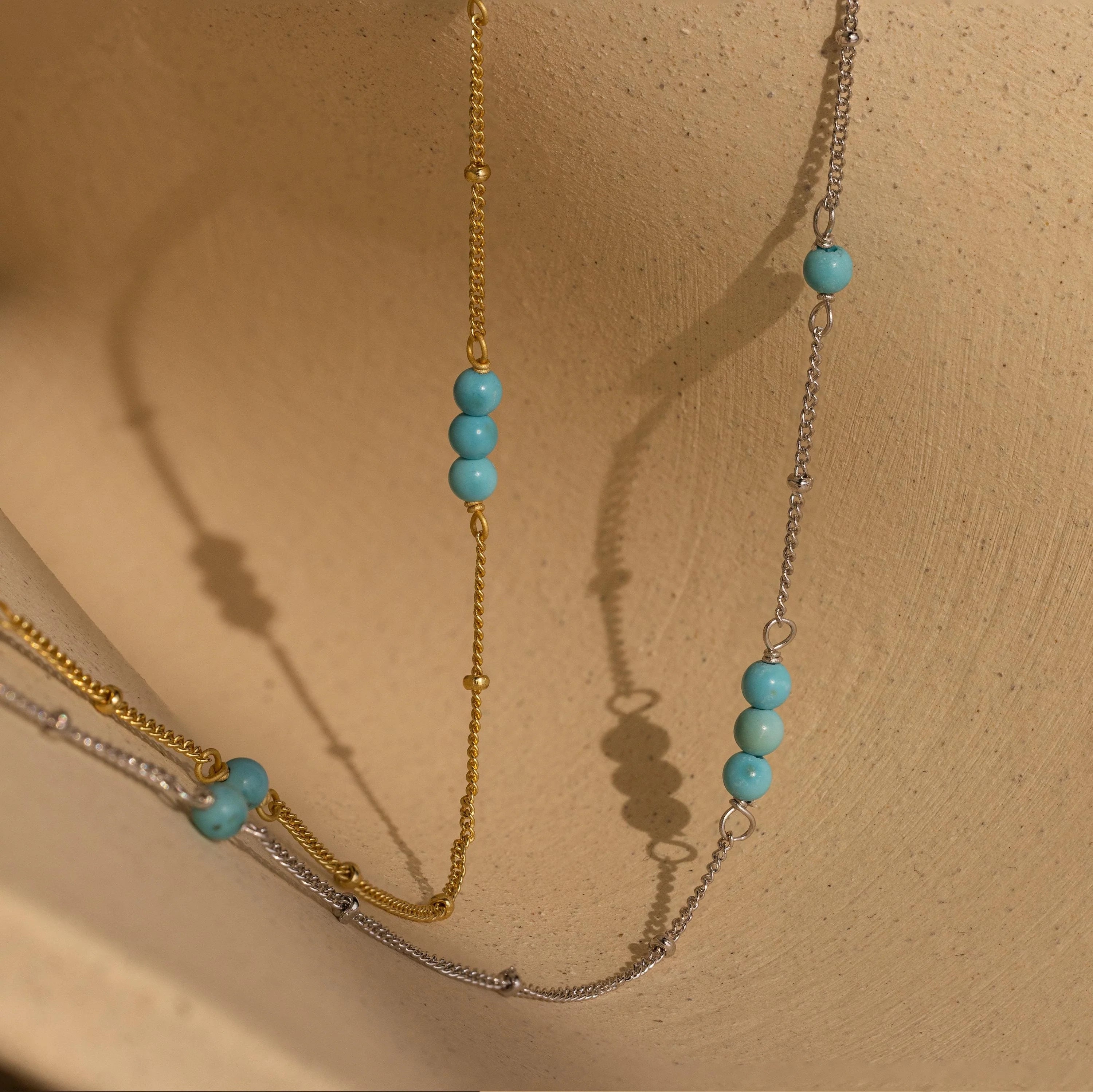Turquoise Satellite Necklace Silver 18K Gold Plated