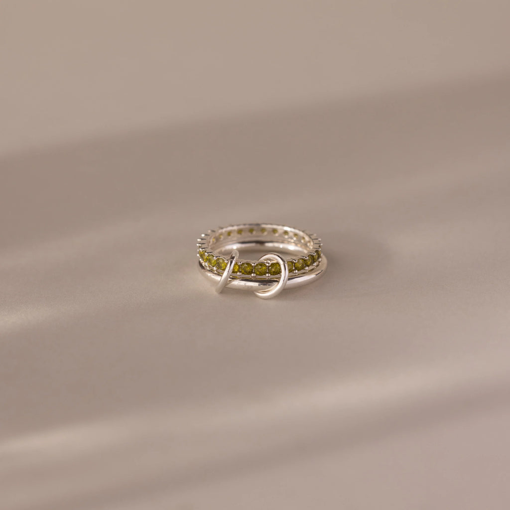 Duo Peridot Tennis Eternity Band Set Silver 18K Gold Plated