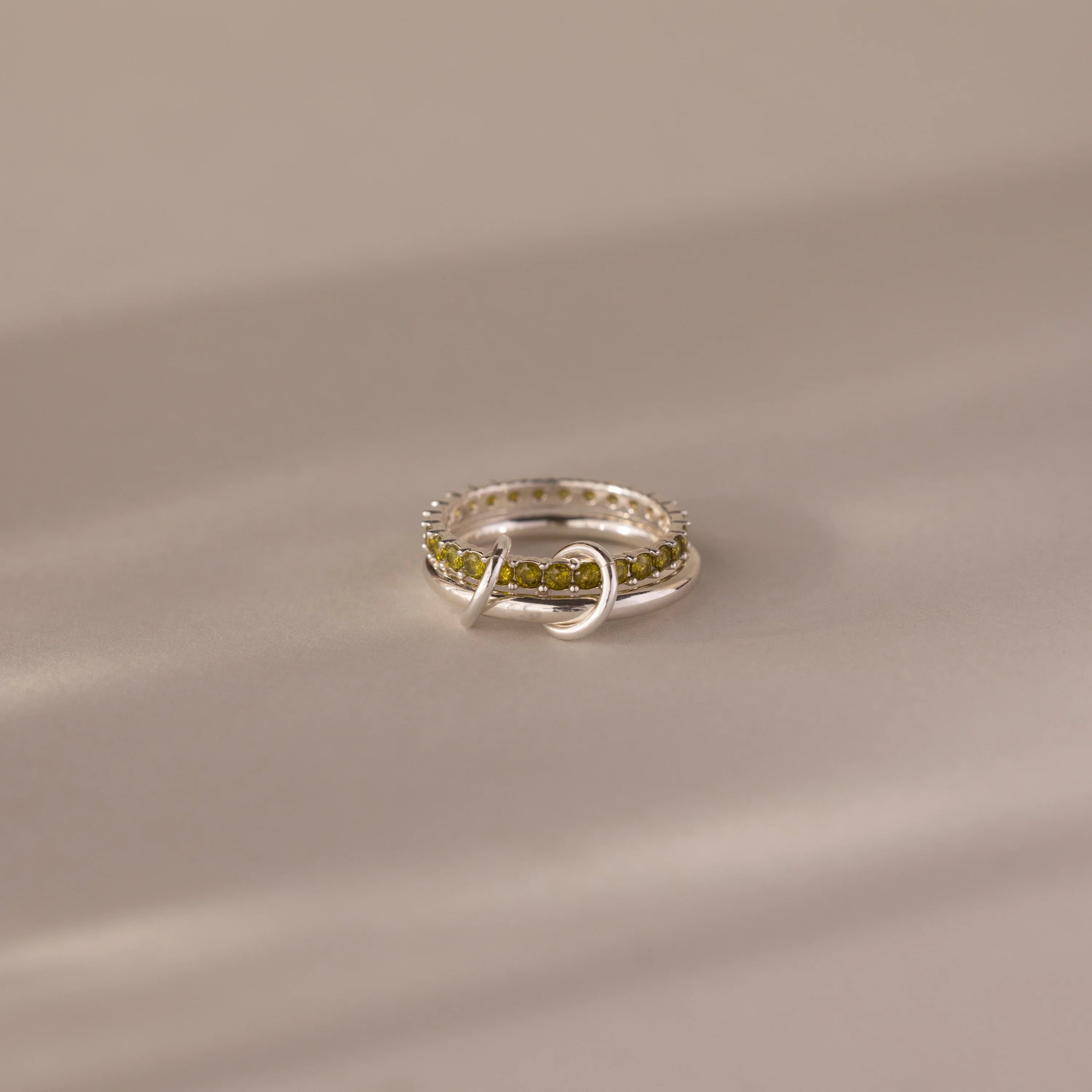 Duo Peridot Tennis Eternity Band Set Silver 18K Gold Plated