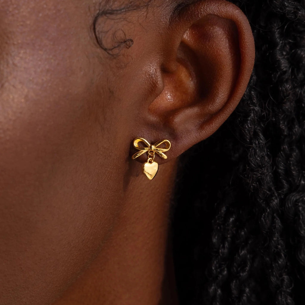 Bow Heart Studs Silver 18K Gold Plated