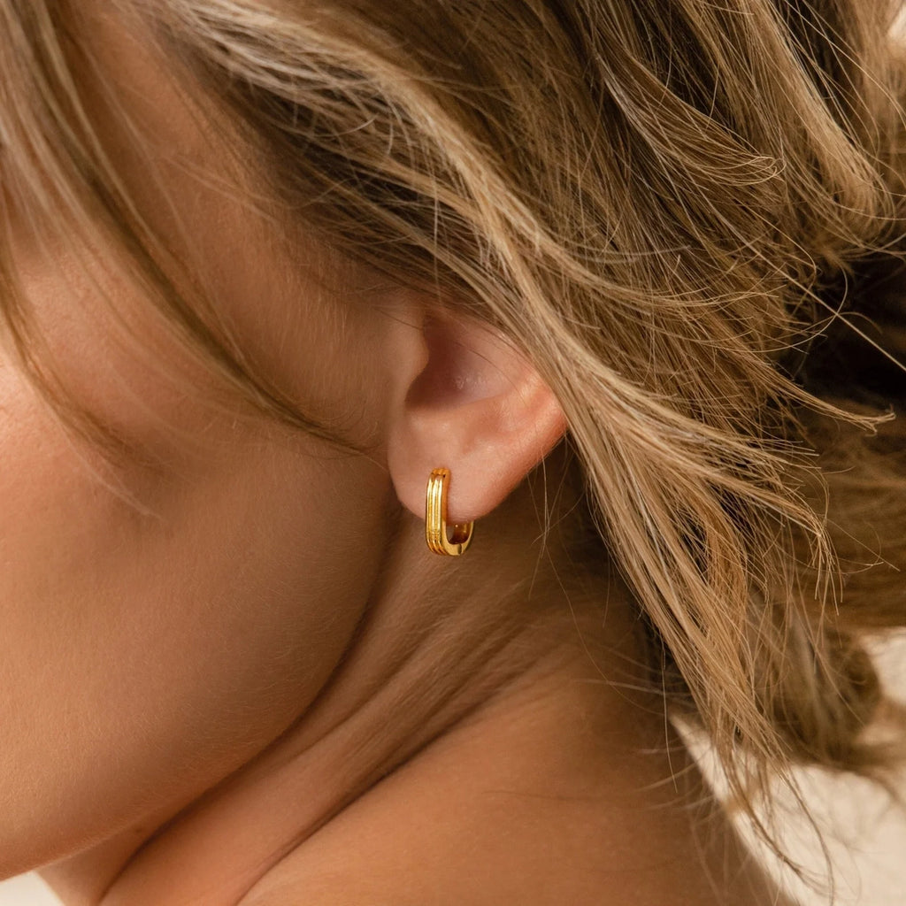 Ribbed Link Hoops Silver 18K Gold Plated