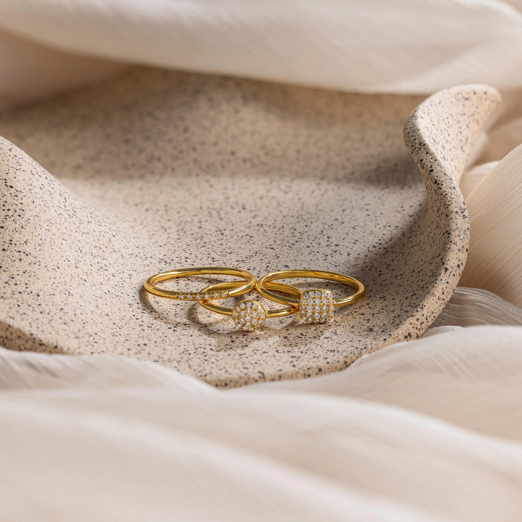 Classic Pave Ring Set Silver 18K Gold Plated