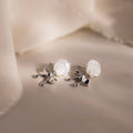 Pearl Rose Ribbon Studs Silver 18K Gold Plated