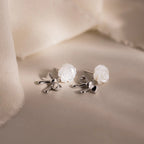 Pearl Rose Ribbon Studs Silver 18K Gold Plated