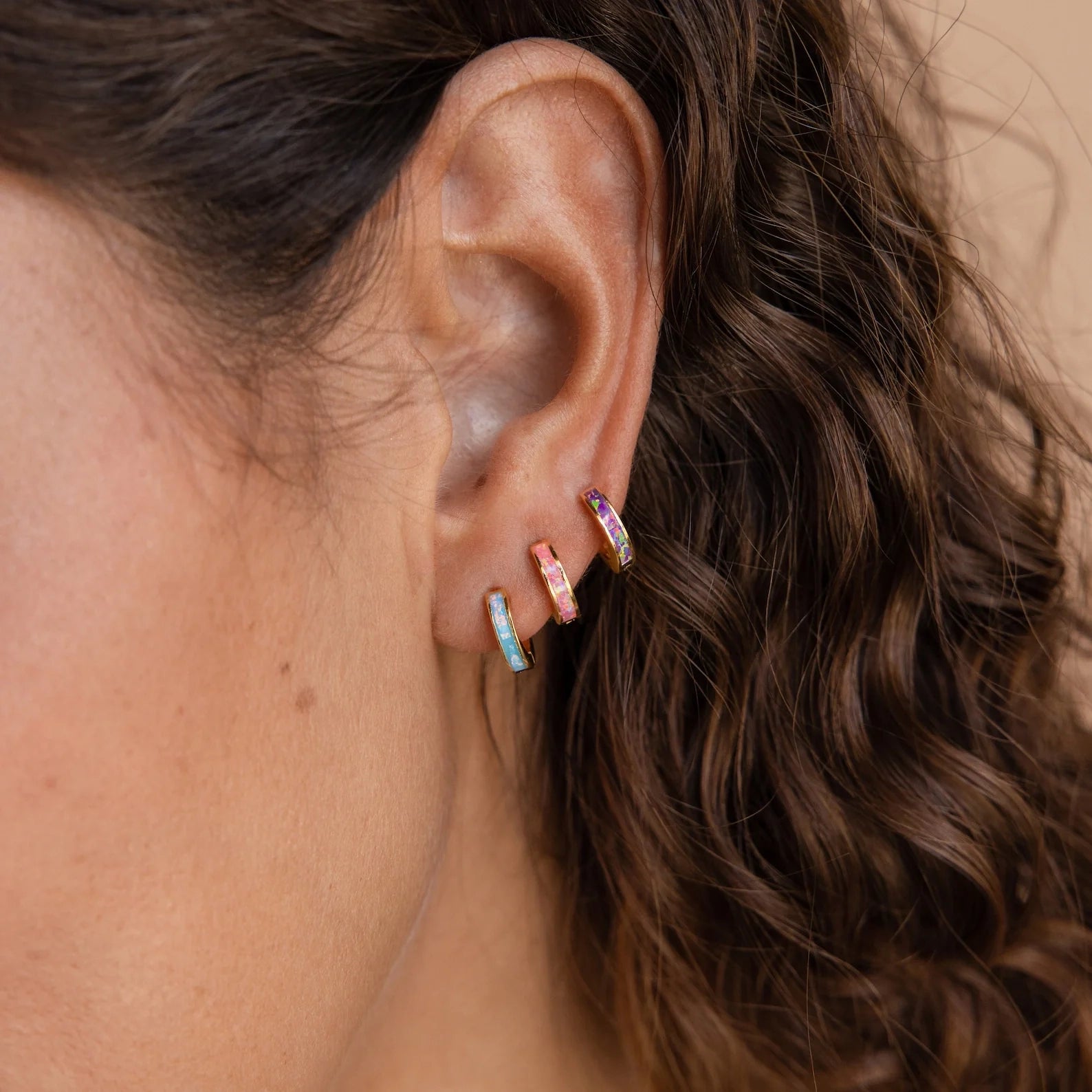 Opal Inlay Huggies Silver 18K Gold Plated