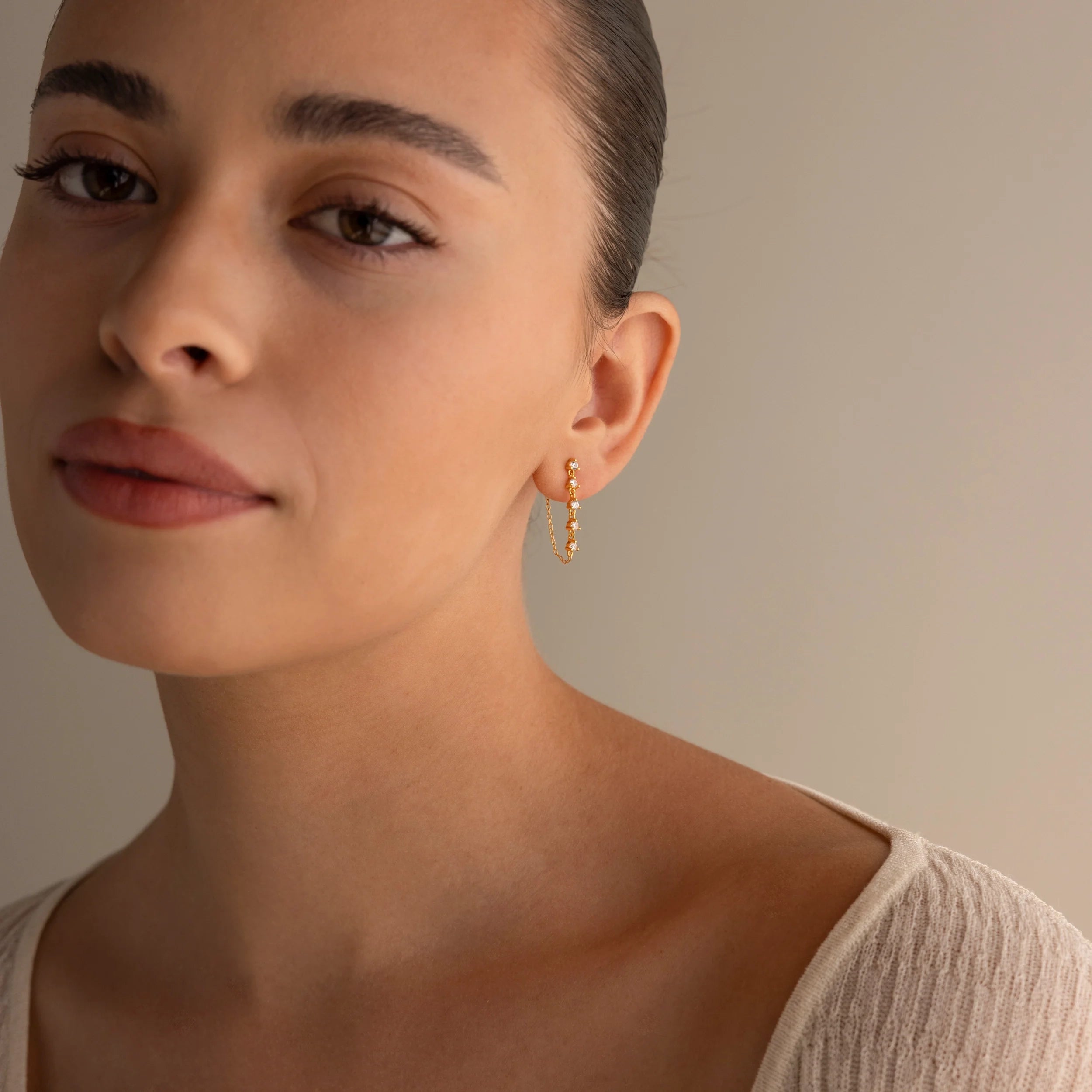 Diamond Chain Drop Earrings Silver 18K Gold Plated