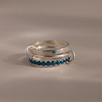 Triple Linked Blue Zircon Ring Set Silver 18K Gold Plated