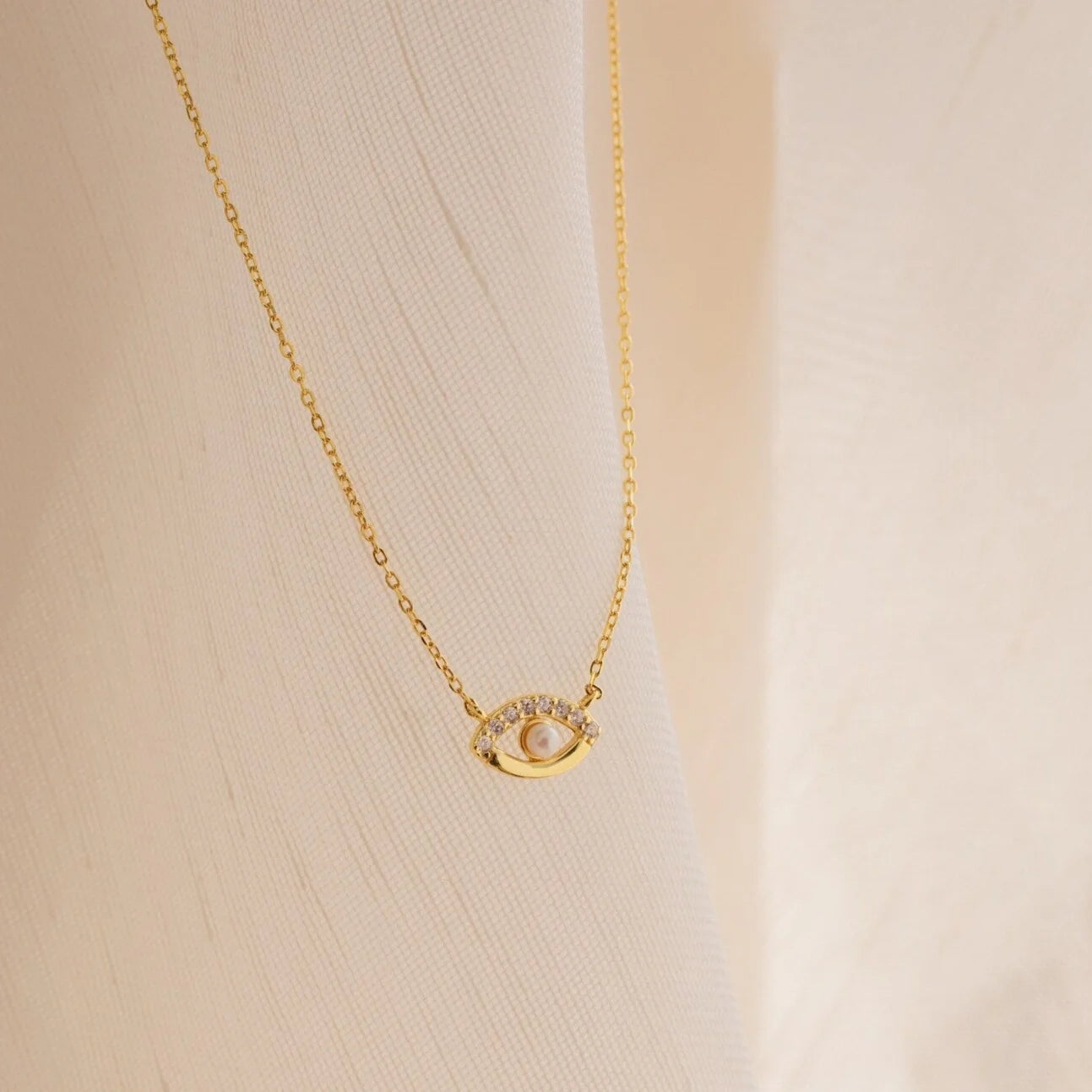 Diamond Pave Evil Eye Necklace Silver 18K Gold Plated