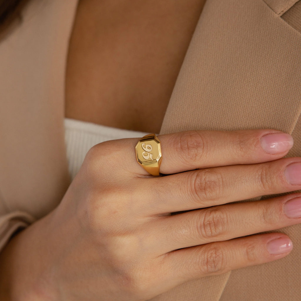 Lucky Number Signet Ring Silver 18K Gold Plated