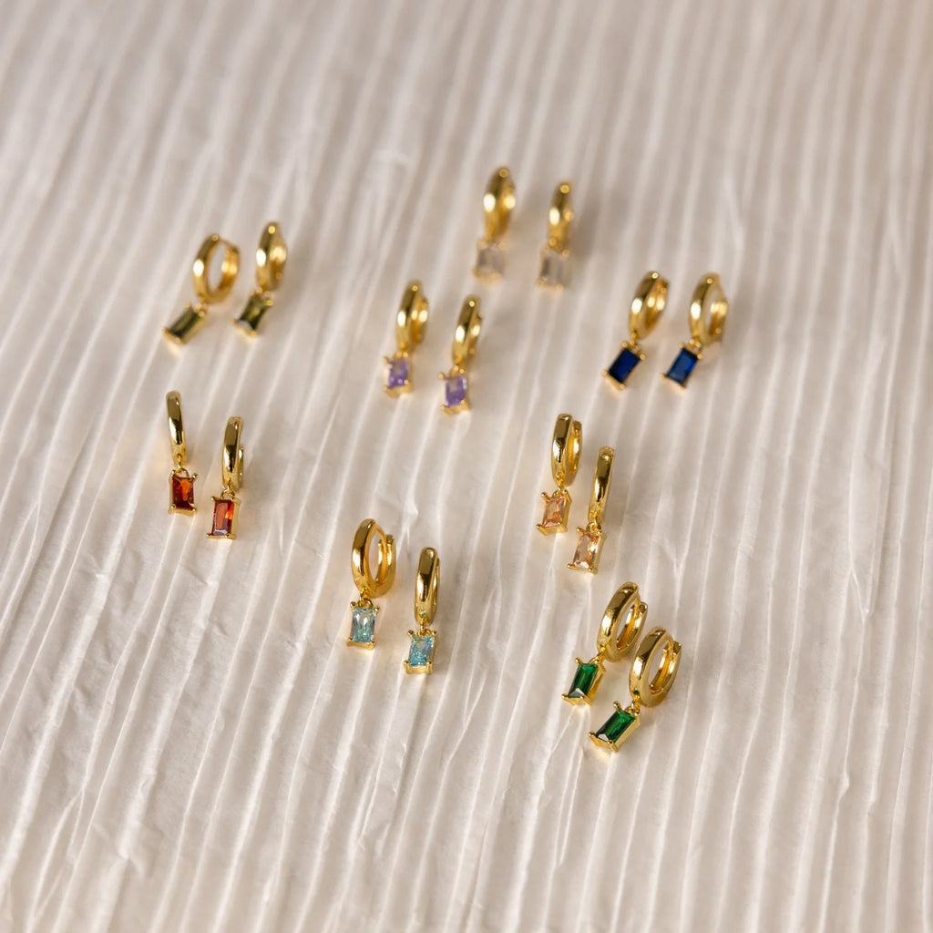Baguette Birthstone Huggies Silver 18K Gold Plated