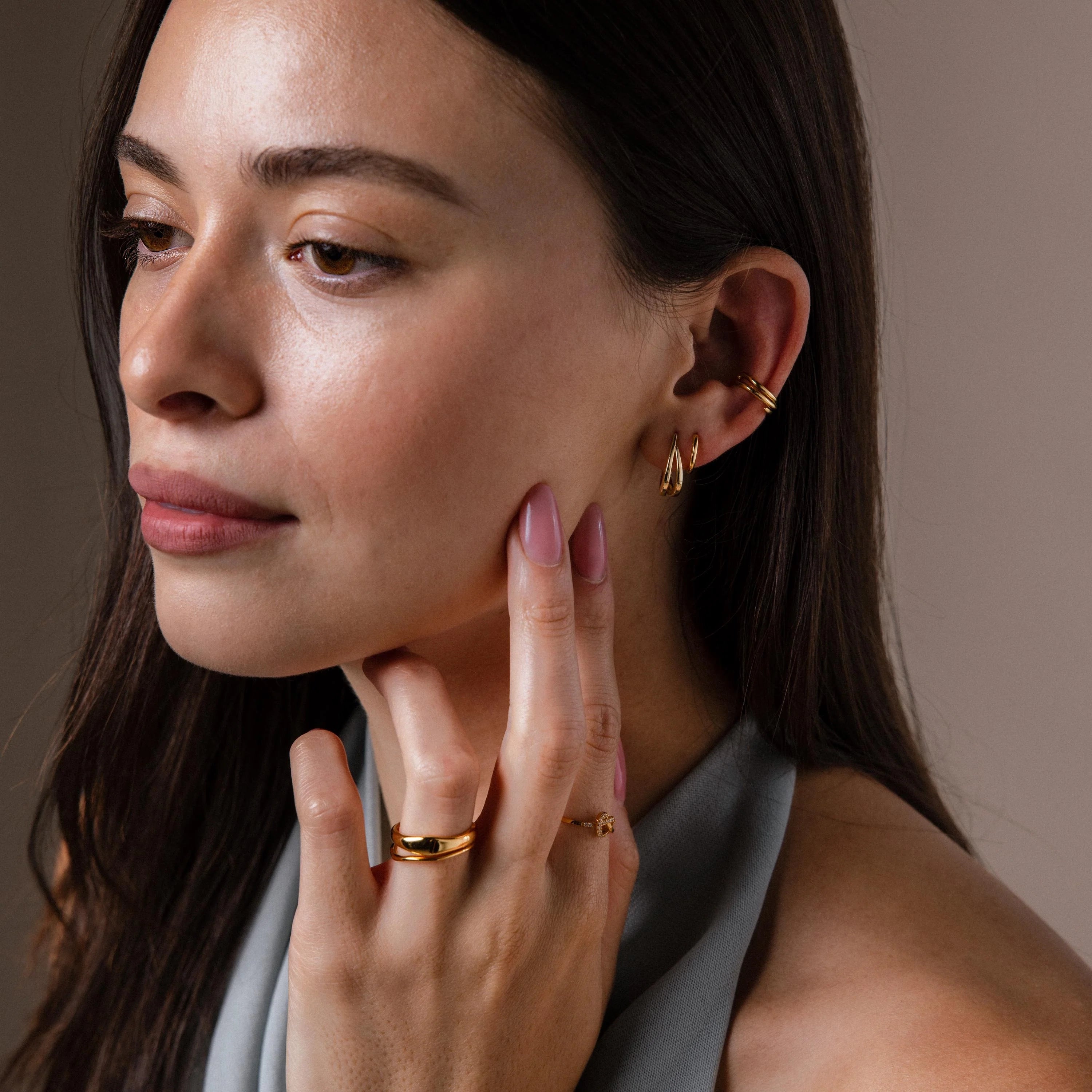 Oval Duo Hoops Silver 18K Gold Plated