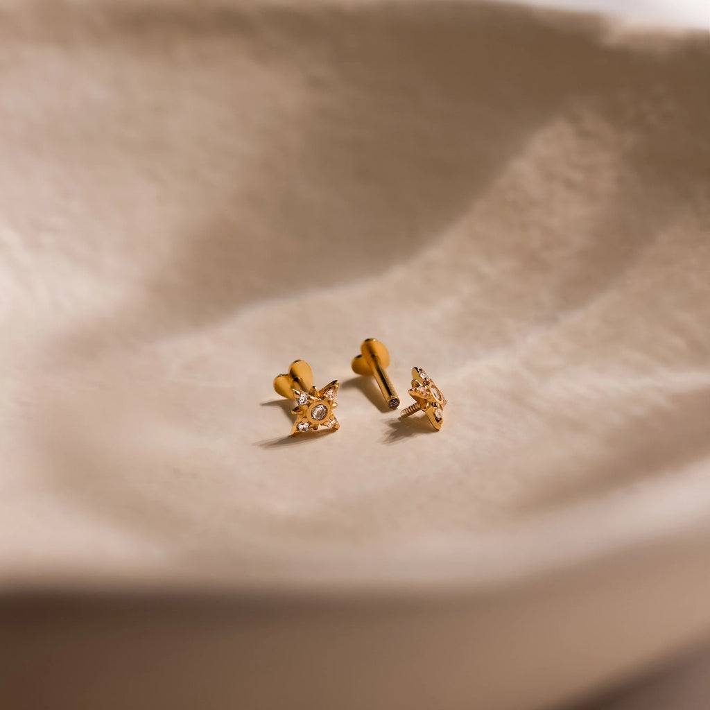 Starburst Flat Back Studs Silver 18K Gold Plated