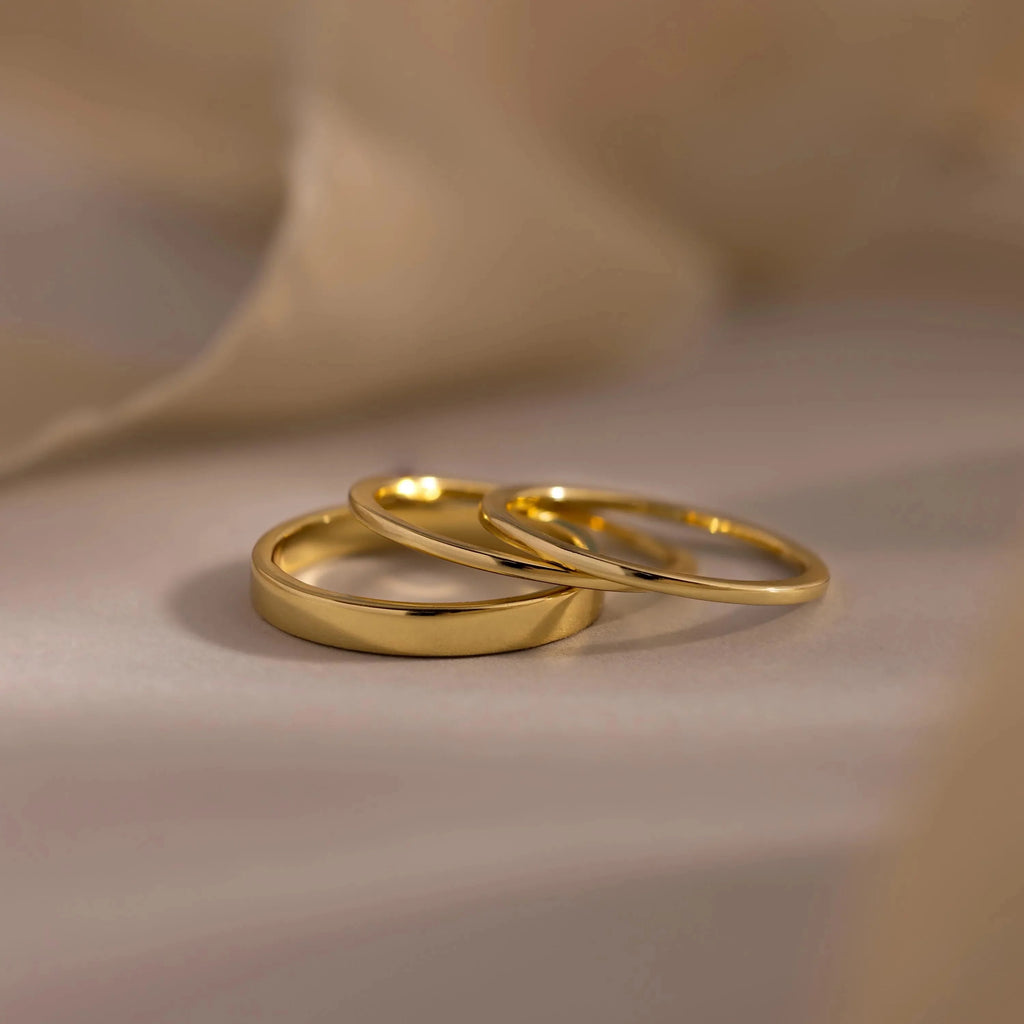 Simple Ring Set Silver 18K Gold Plated