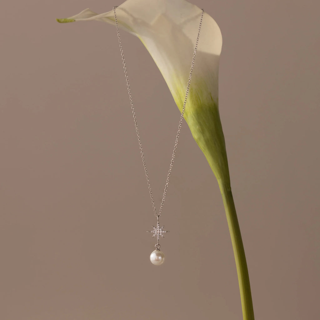 North Star Pearl Necklace Silver 18K Gold Plated