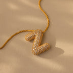 Pave Puff Letter Necklace Silver 18K Gold Plated
