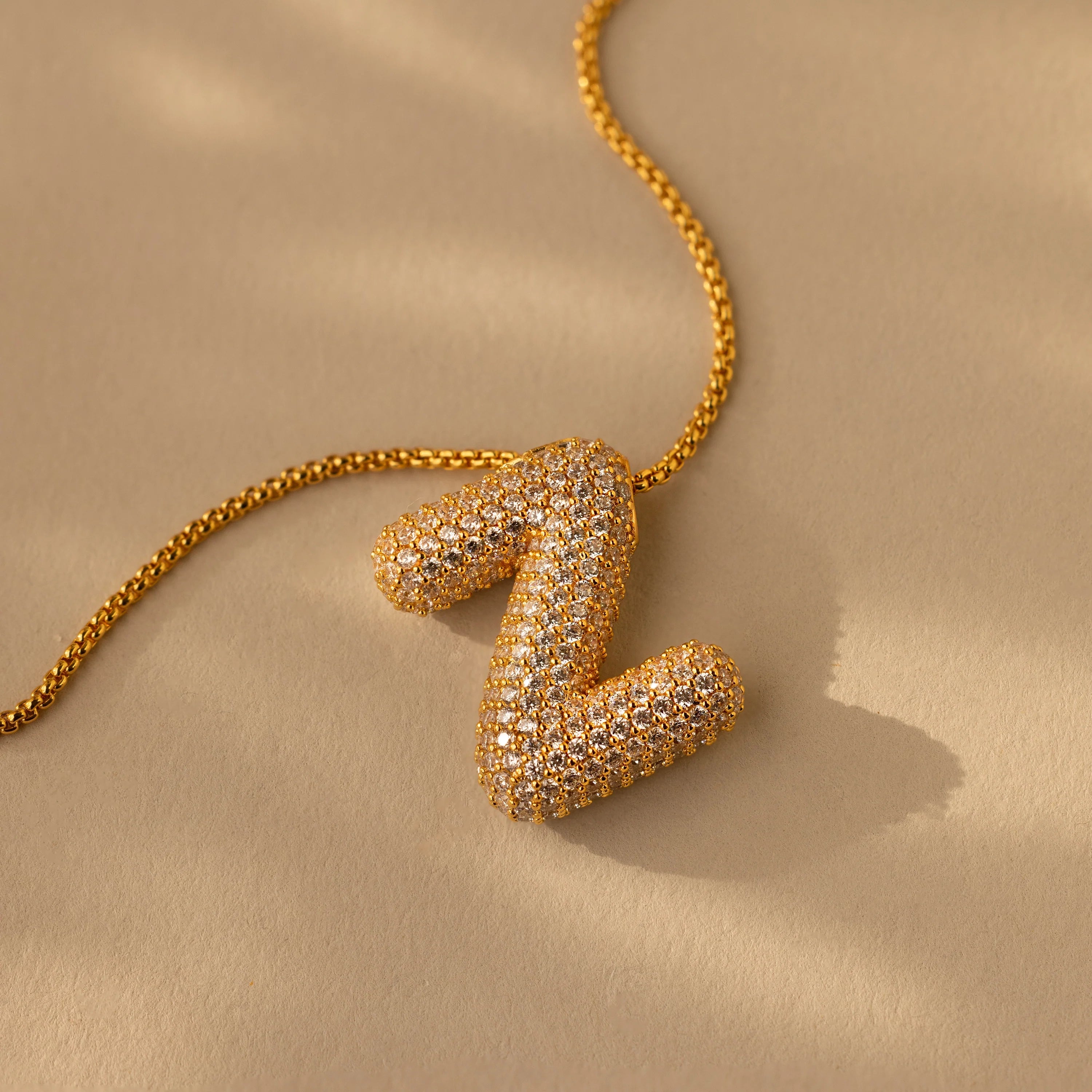 Pave Puff Letter Necklace Silver 18K Gold Plated