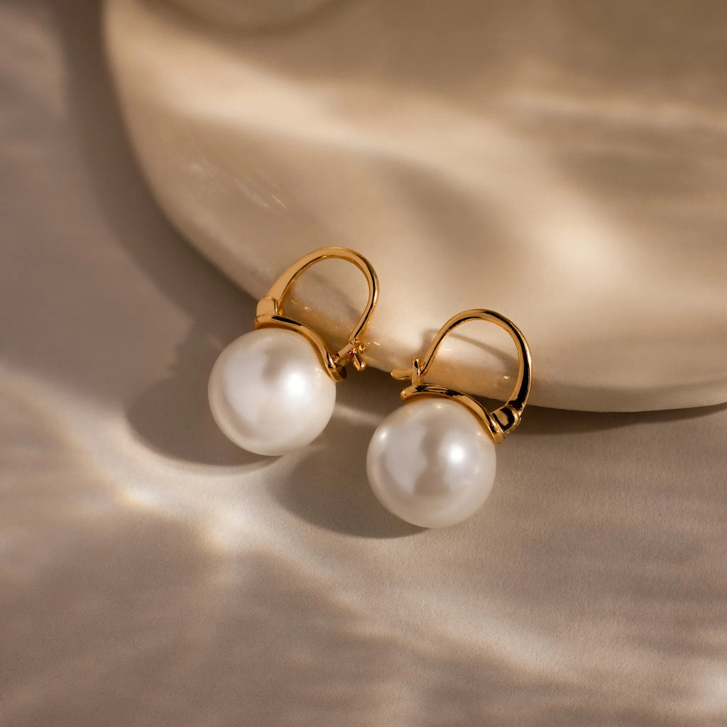 Pearl Dome Drop Earrings Silver 18K Gold Plated