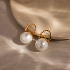 Pearl Dome Drop Earrings Silver 18K Gold Plated