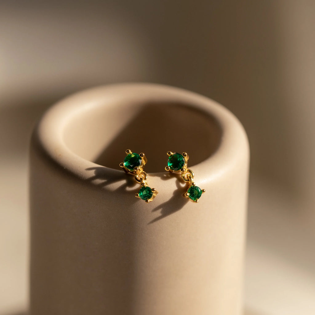 Birthstone Drop Studs  Silver 18K Gold Plated