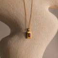 Ribbed Garnet Pendant Necklace Silver 18K Gold Plated