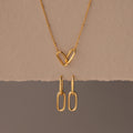 Linked Charm Necklace and Earrings Set Silver 18K Gold Plated