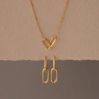 Linked Charm Necklace and Earrings Set Silver 18K Gold Plated
