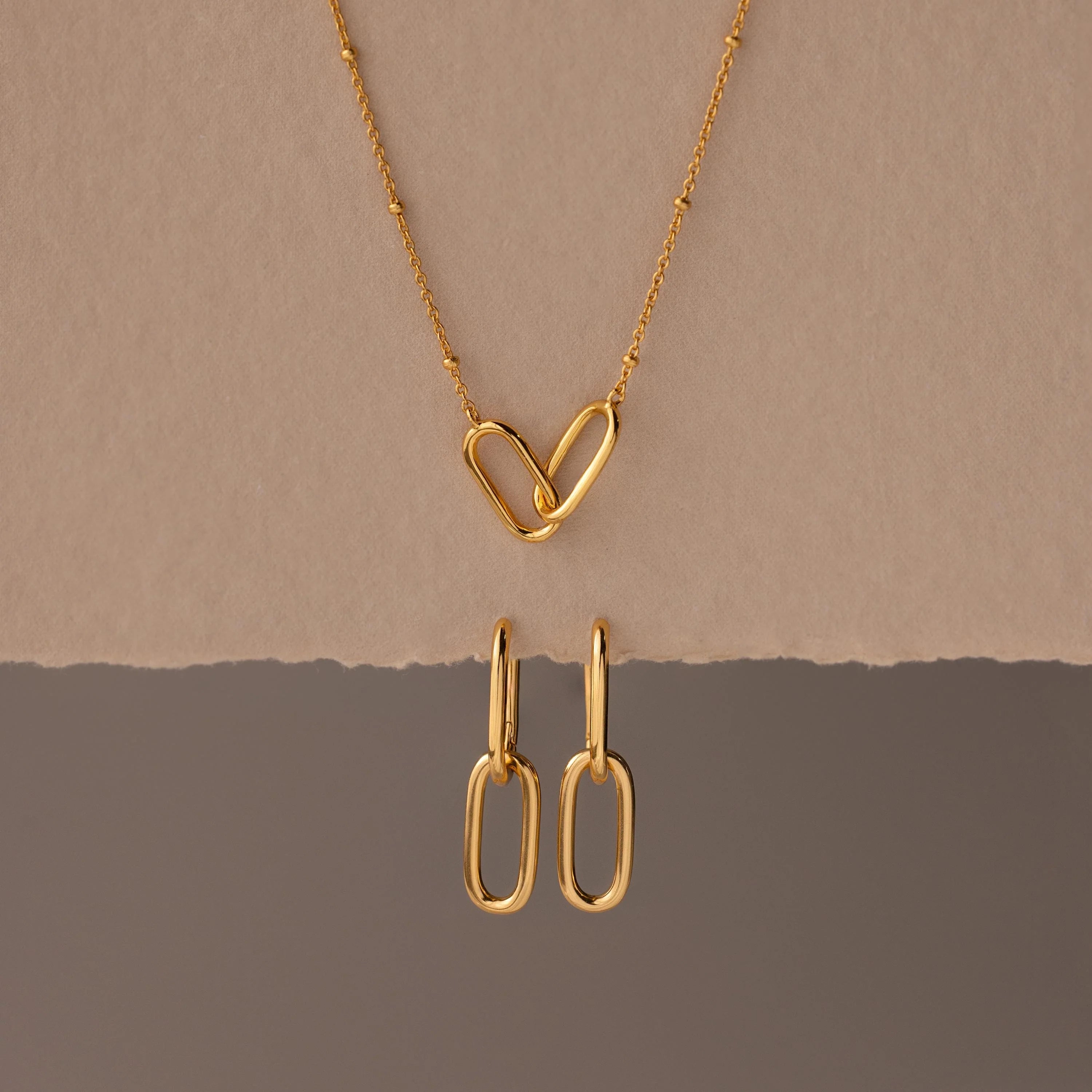 Linked Charm Necklace and Earrings Set Silver 18K Gold Plated
