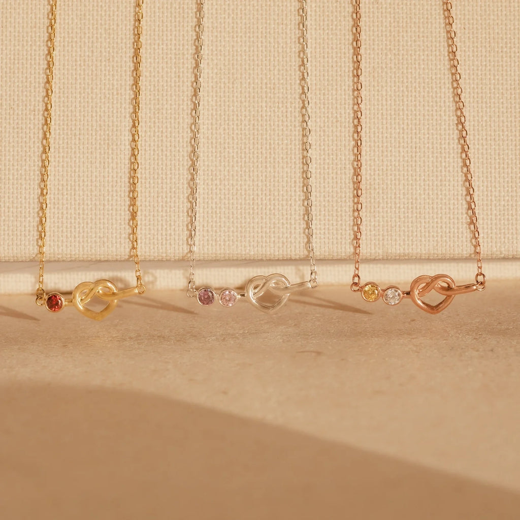 Love Knot Birthstone Necklace Silver 18K Gold Plated