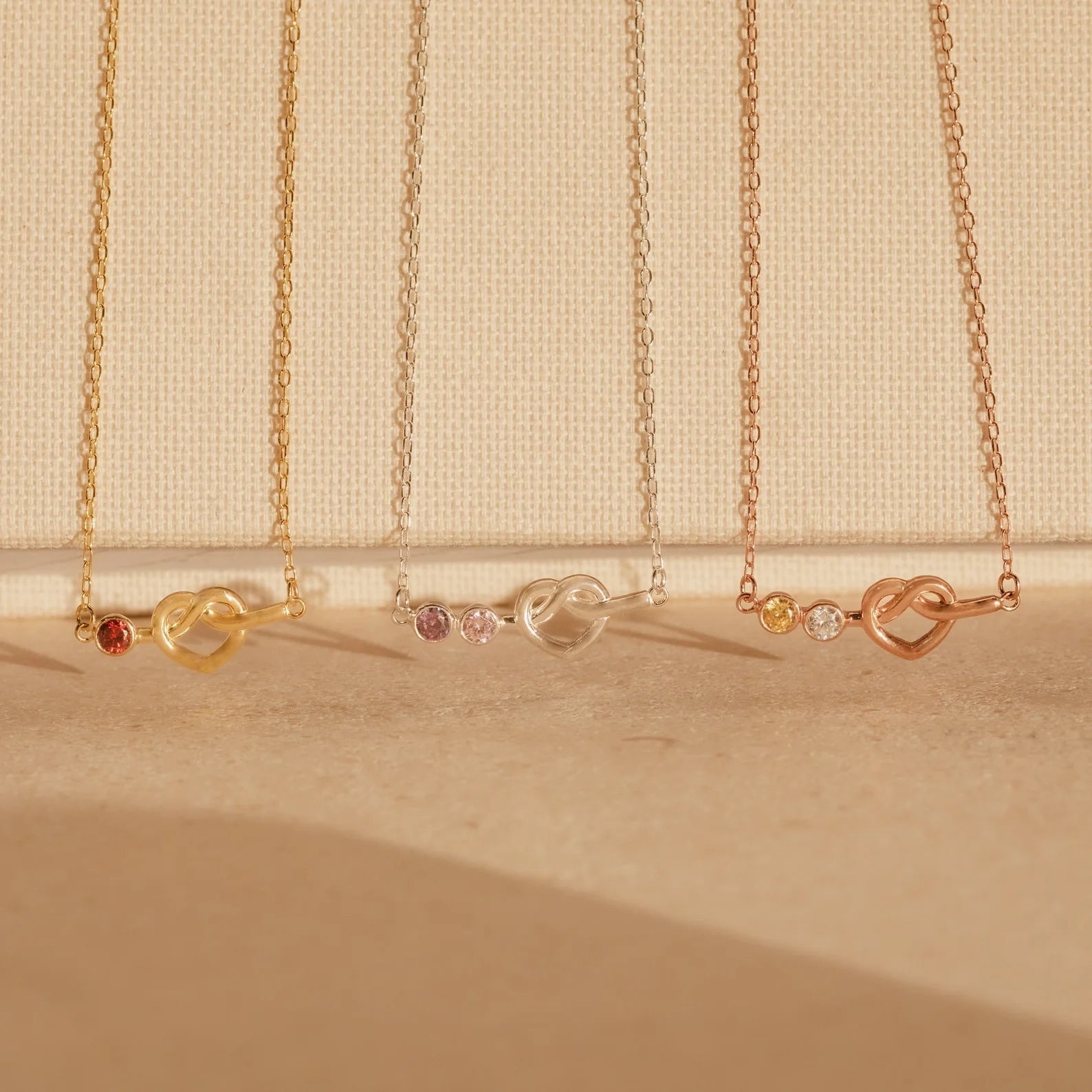 Love Knot Birthstone Necklace Silver 18K Gold Plated