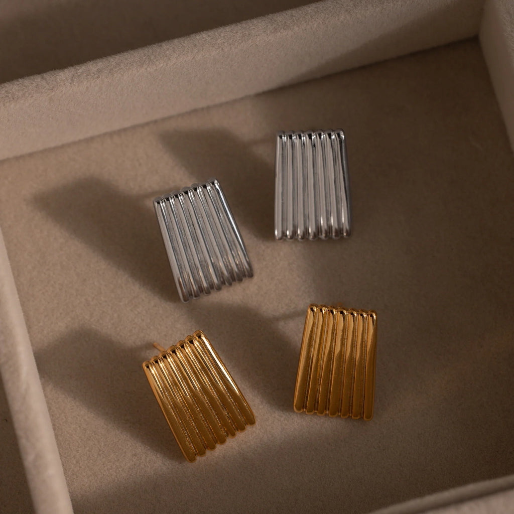 Ribbed Earrings Silver 18K Gold Plated