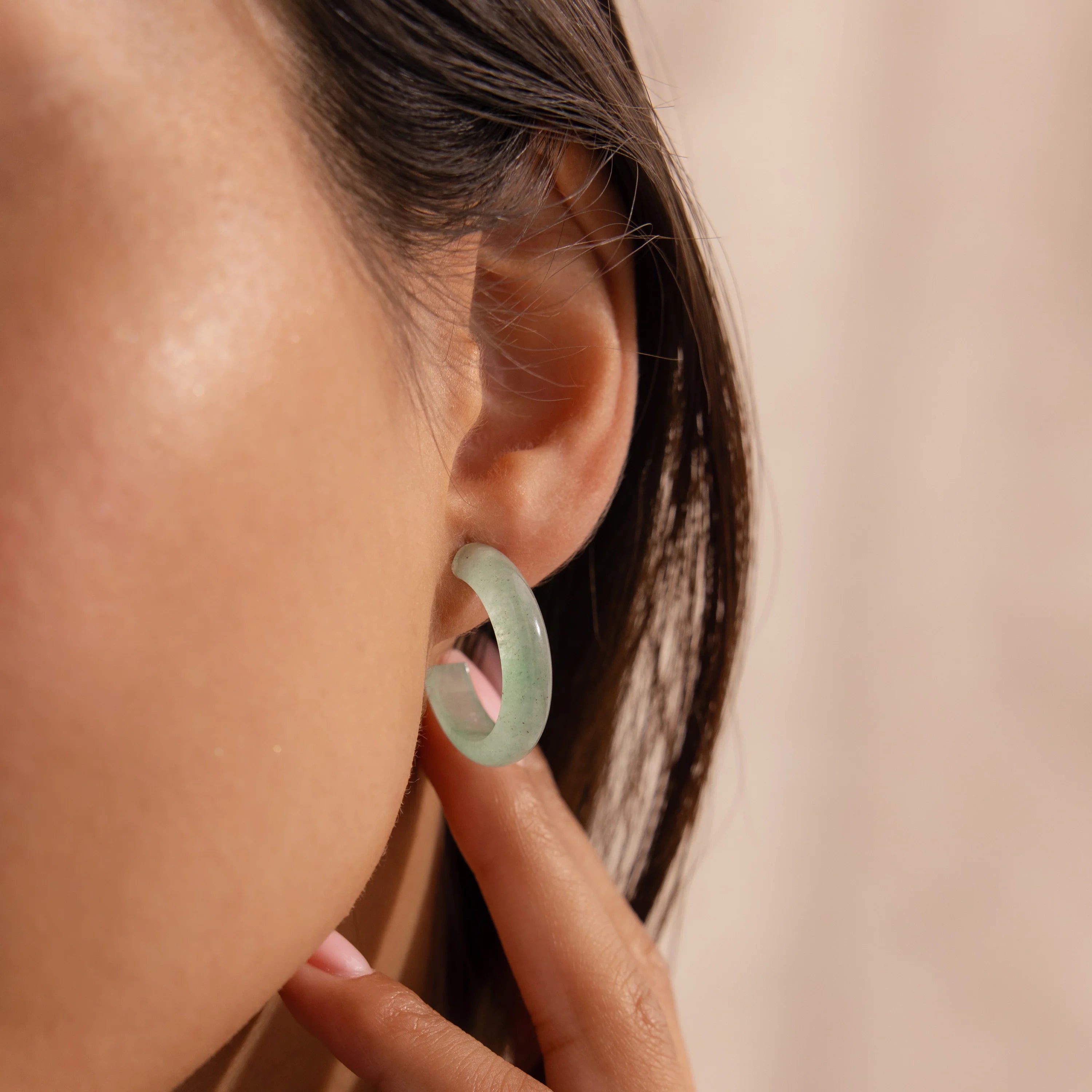 Jade Hoop Earrings Silver 18K Gold Plated