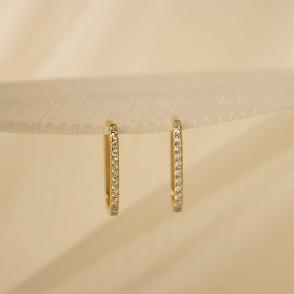 Pave Cable Link Earrings Silver 18K Gold Plated