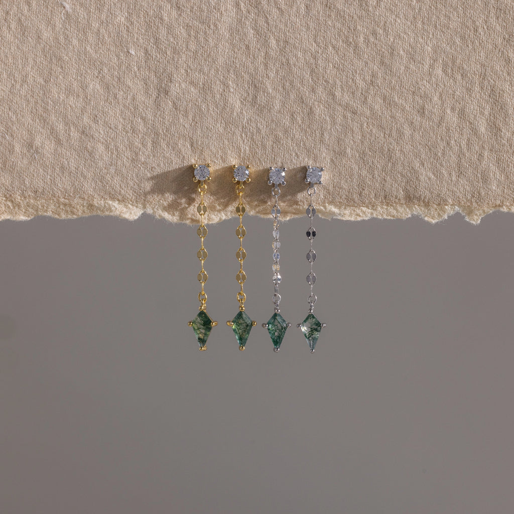 Agate Diamond Earrings Silver 18K Gold Plated