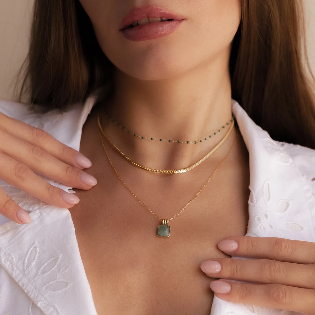 Jade Pendant Necklace Silver 18K Gold Plated