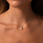 Diamond Halo Pearl Necklace Silver 18K Gold Plated