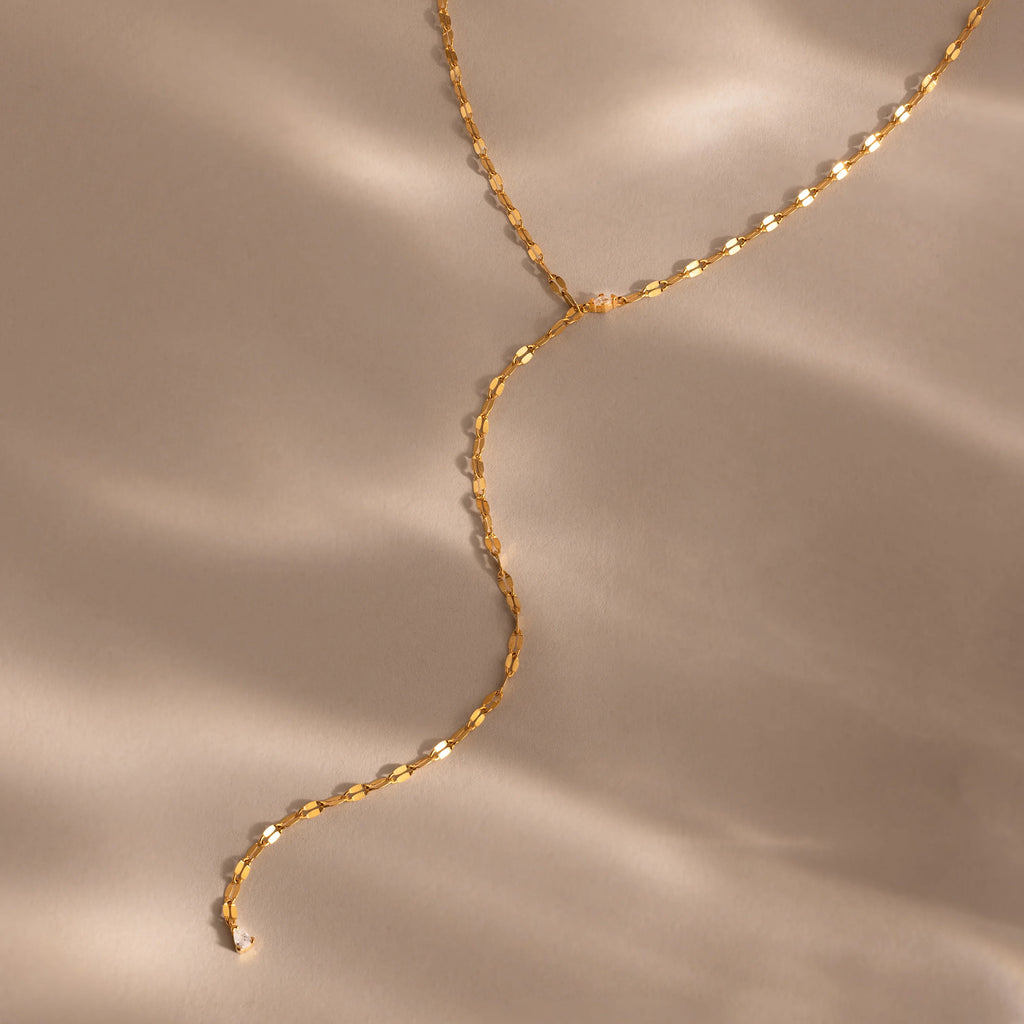 Sparkling Diamond Lariat Necklace Silver 18K Gold Plated
