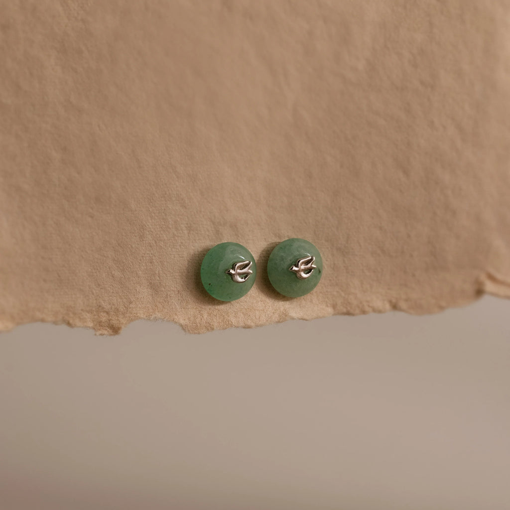 Jade Bird Studs Silver 18K Gold Plated