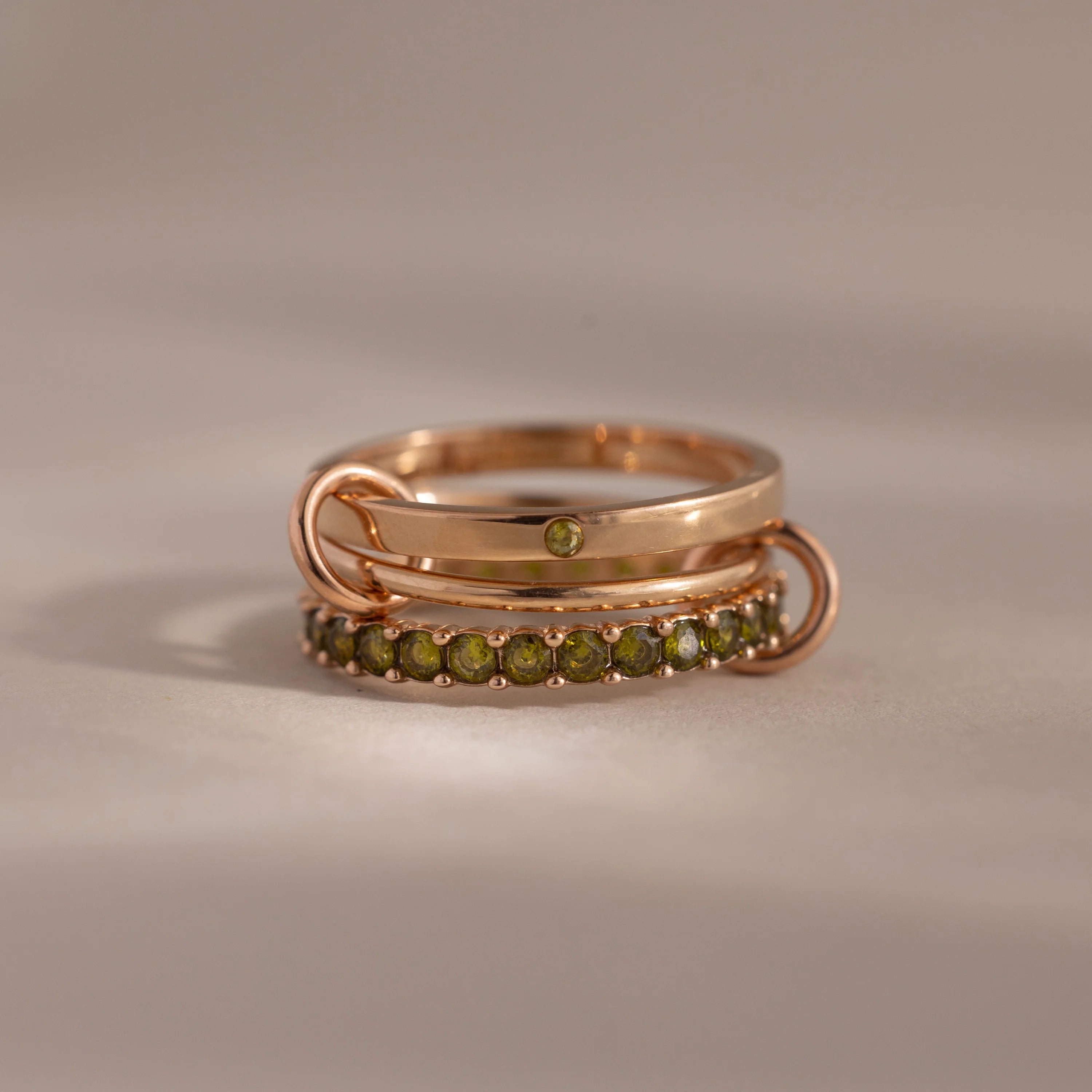 Triple Linked Peridot Ring Set  Silver 18K Gold Plated