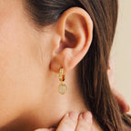 Jade Gemstone Drop Hoops Silver 18K Gold Plated