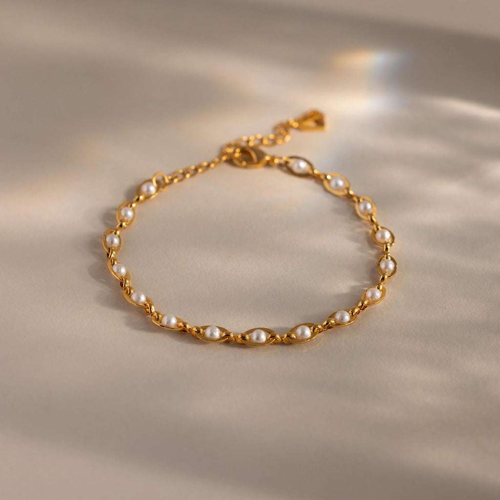 Eternity Pearl Anklet Silver 18K Gold Plated