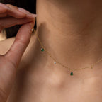 Larissa Emerald Station Necklace Silver 18K Gold Plated
