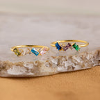 Baguette Cut Birthstone Ring Silver 18K Gold Plated