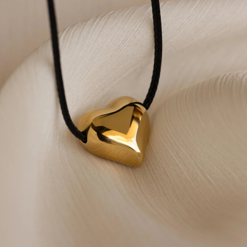 Chunky Puff Heart Necklace Silver 18K Gold Plated