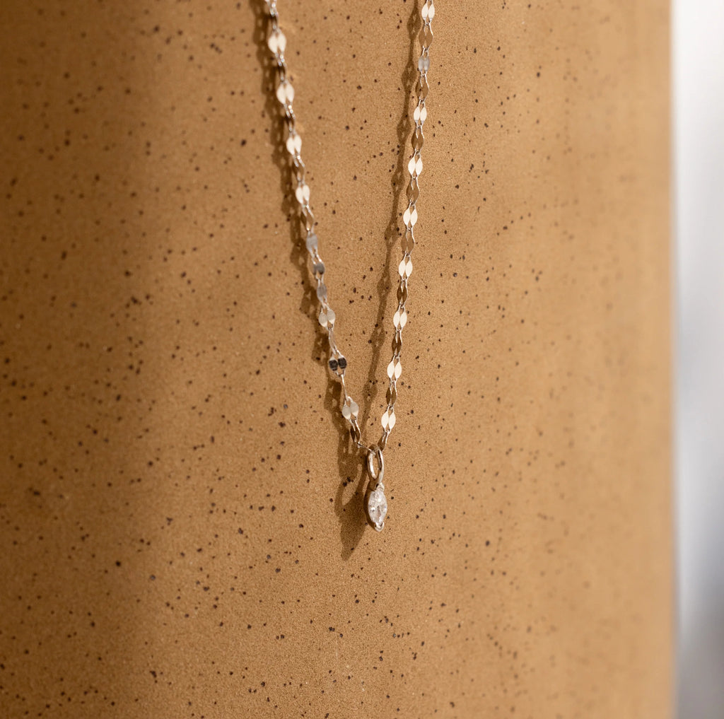 Marquise Diamond Pendant Necklace Silver 18K Gold Plated