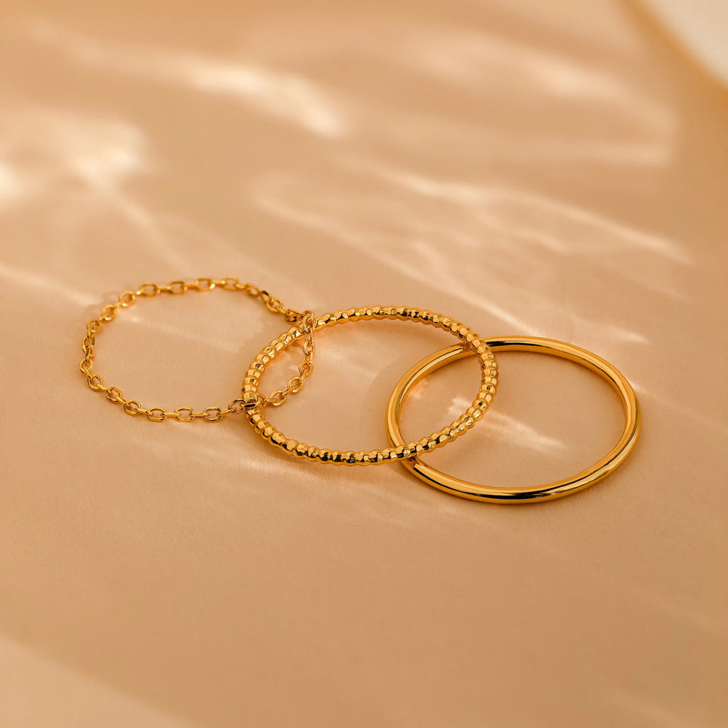 Textured Stacking Ring Set Silver 18K Gold Plated