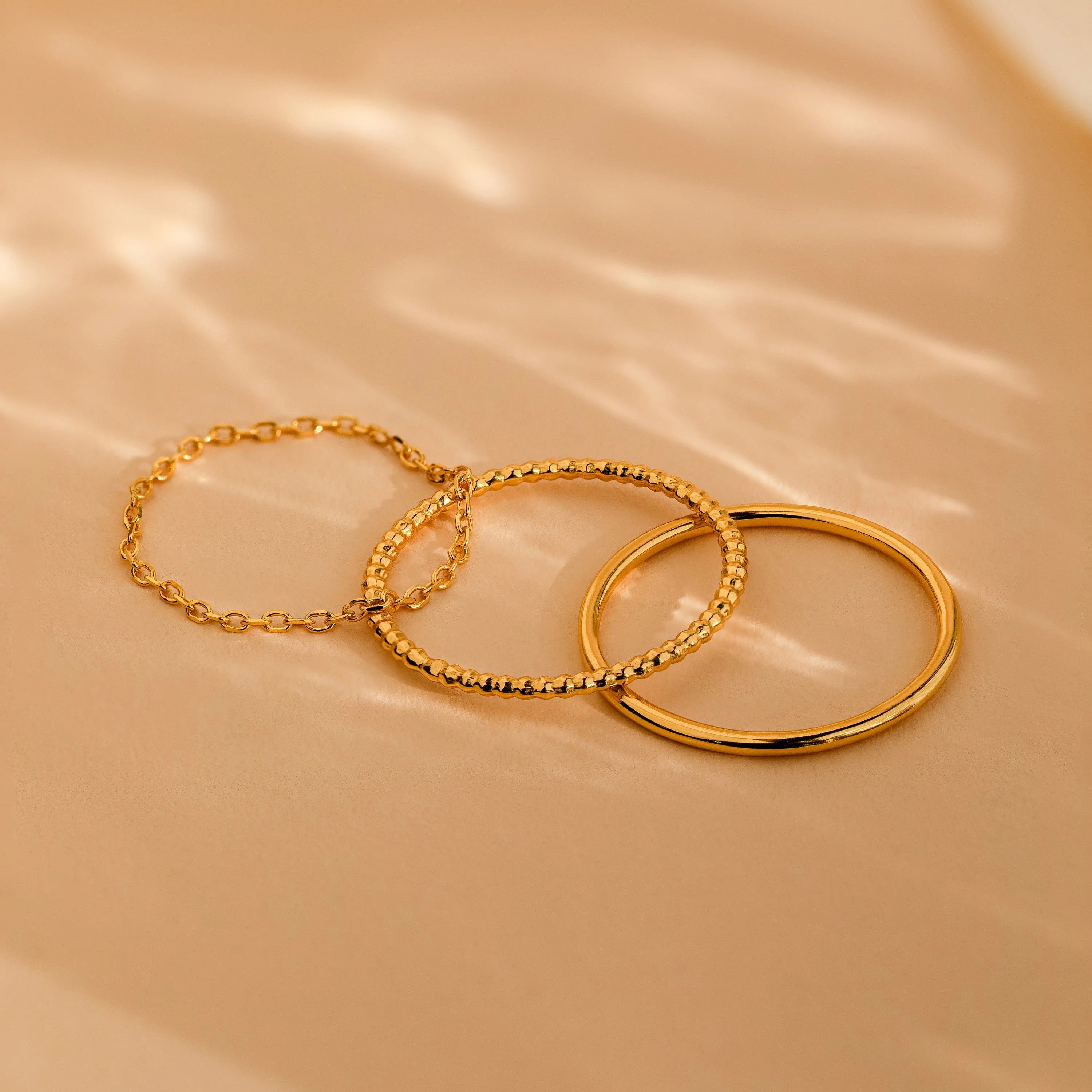 Textured Stacking Ring Set Silver 18K Gold Plated
