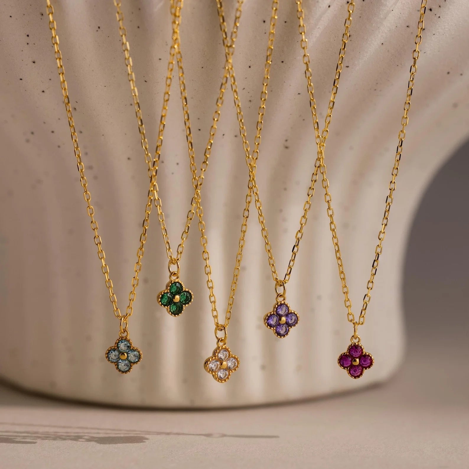 Birthstone Clover Necklace Silver 18K Gold Plated
