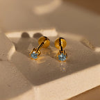 Aquamarine Flatback Studs Silver 18K Gold Plated