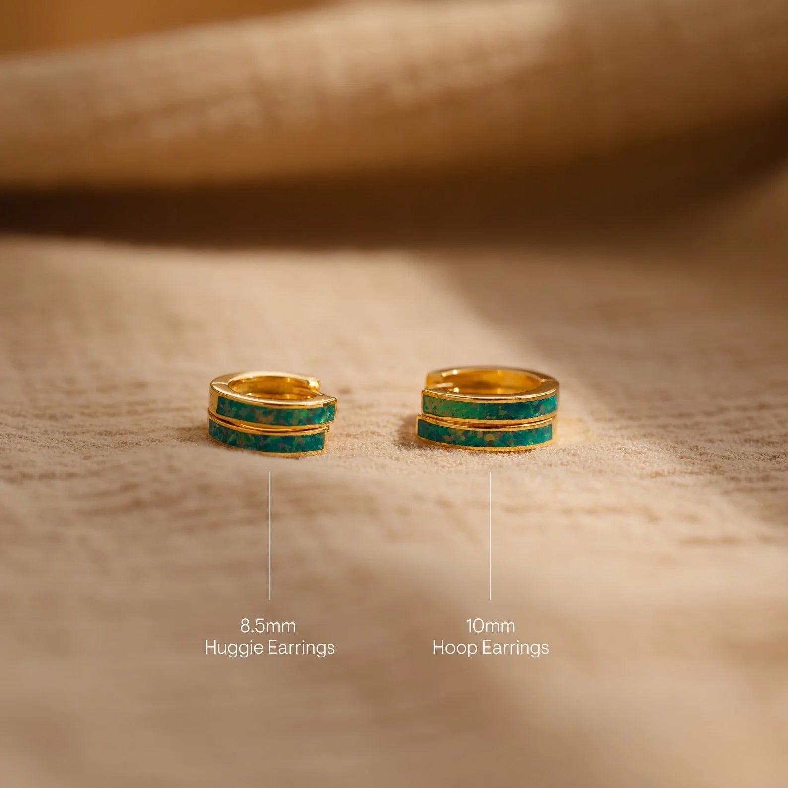 Green Opal Inlay Huggies  Silver 18K Gold Plated
